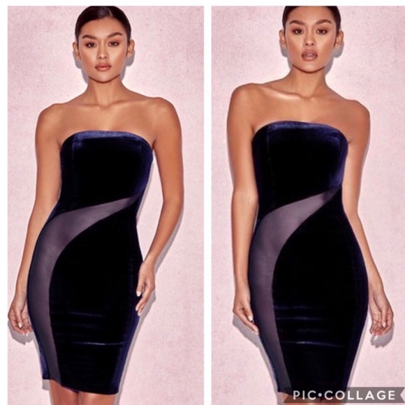House of CB London “Careda” Velvet Mesh  Dress. - Picture 1 of 8